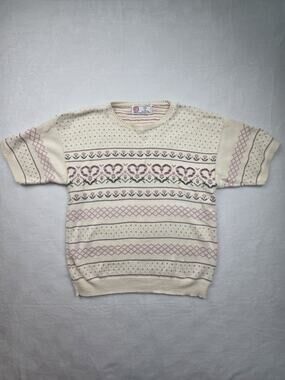 VTG 90s Isle Of 100% Cotton Short Sleeve Sweater Size Large USA Made granny chic